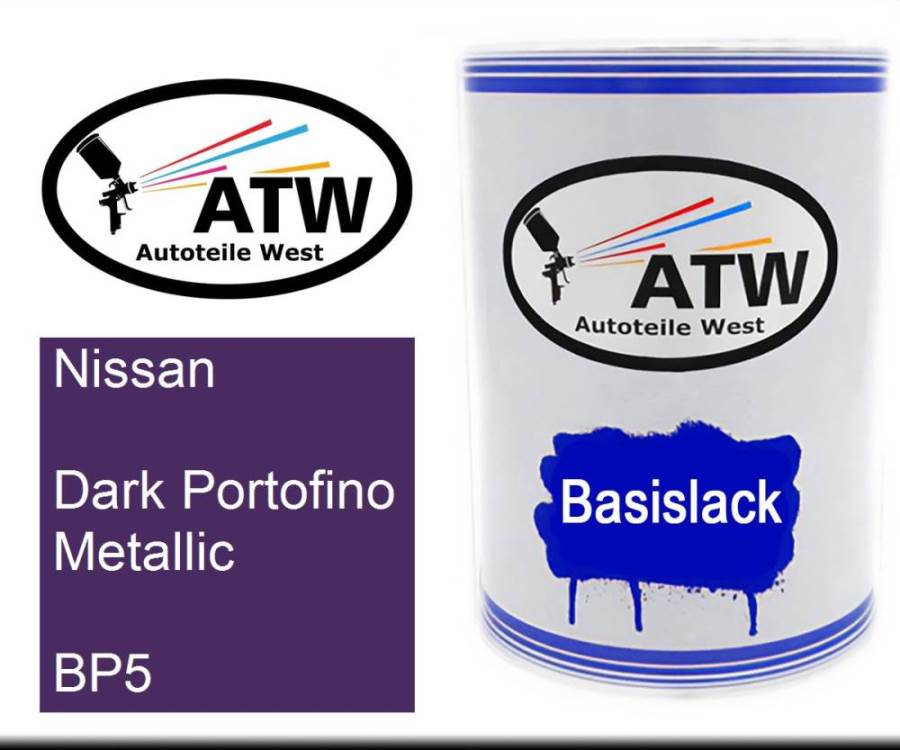 Nissan, Dark Portofino Metallic, BP5: 500ml Lackdose, von ATW Autoteile West.